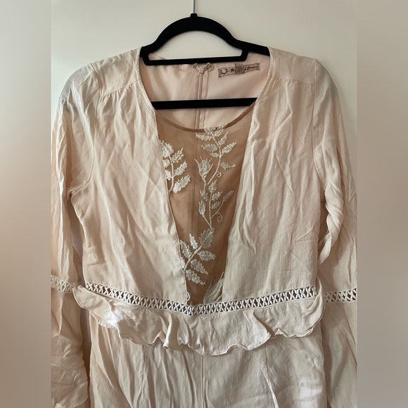 For Love & Lemons Baby Pink Mesh Embroidered Lace Ruffle Sleeve Romper Size L - Picture 2 of 7